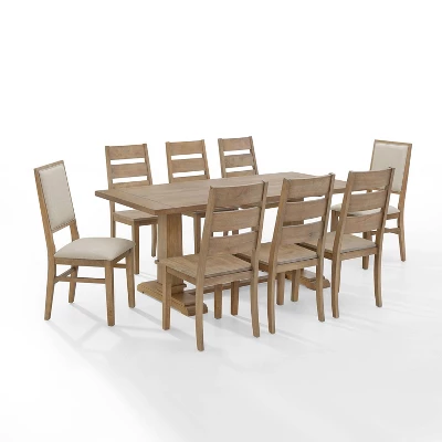 9pc Joanna Dining Set With 6 Ladder Back Chairs And 2 Upholstered Back Chairs Rustic Brown - Crosley 1 9pc Joanna Dining Set With 6 Ladder Back Chairs And 2 Upholstered Back Chairs Rustic Brown - Crosley