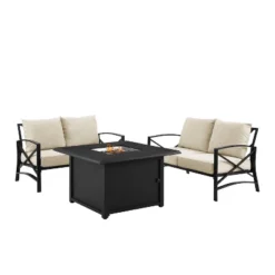 Kaplan 3pc Outdoor Conversation Set With Fire Table & 2 Loveseats - Oatmeal - Crosley -Cheap Crosley Store GUEST d7e27367 a87c 40d7 af50 a80597fbee9d