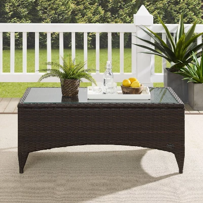 Kiawah Outdoor Wicker Coffee Table - Brown - Crosley 4 Kiawah Outdoor Wicker Coffee Table - Brown - Crosley - Image 4