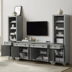 3pc Tara Entertainment Set With Open Shelving Distressed Gray - Crosley -Cheap Crosley Store GUEST dbdcb903 c078 4090 a77b b56c94bacee3