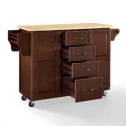 Eleanor Wood Top Kitchen Cart Mahogany/Natural - Crosley -Cheap Crosley Store GUEST dcaea2c8 f42e 4e6b beb5 cc3f16b44da7