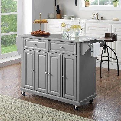 Stainless Steel Top Kitchen Cart/Island Vintage Gray - Crosley 7 Stainless Steel Top Kitchen Cart/Island Vintage Gray - Crosley - Image 7