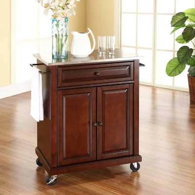 Compact Stainless Steel Top Kitchen Cart Mahogany - Crosley 1 Compact Stainless Steel Top Kitchen Cart Mahogany - Crosley