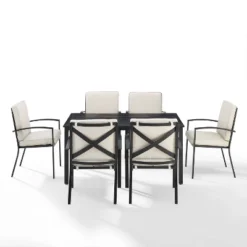 Kaplan 7pc Outdoor Dining Set With 6 Arm Chairs & Dining Table Oatmeal/Oil Rubbed Bronze - Crosley