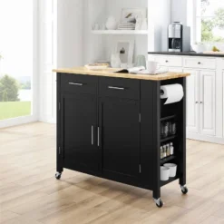 Full Savannah Wood Top Kitchen Island Cart Black/Natural - Crosley -Cheap Crosley Store GUEST e2577f8d b25d 411d b413 639900658951