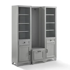 3pc Tara Entryway Set - Hall Tree And 2 Linen Cabinets Distressed Gray - Crosley