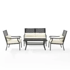 4pc Alistair Outdoor Steel Conversation Set Creme/Matte Black - Crosley -Cheap Crosley Store GUEST e45e6b22 c544 4c1e 9af6 54cd4ff082e2