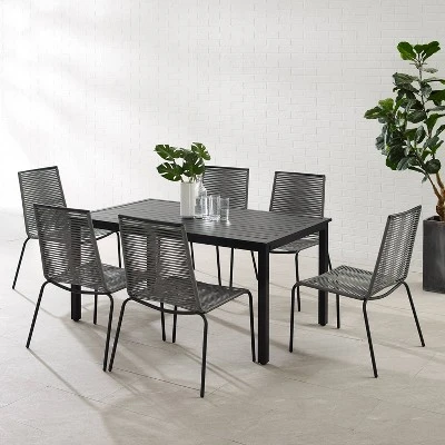 Fenton 7pc Outdoor Wicker/Metal Dining Set - Gray/Matte Black - Crosley 1 Fenton 7pc Outdoor Wicker/Metal Dining Set - Gray/Matte Black - Crosley