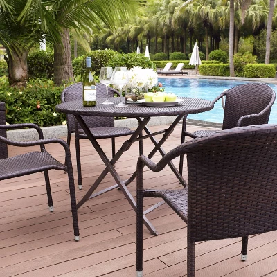 Palm Harbor 5pc Outdoor Wicker Dining Set - Brown - Crosley 1 Palm Harbor 5pc Outdoor Wicker Dining Set - Brown - Crosley