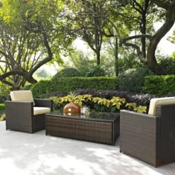 Palm Harbor 3pc Outdoor Wicker Seating Set - Sand - Crosley