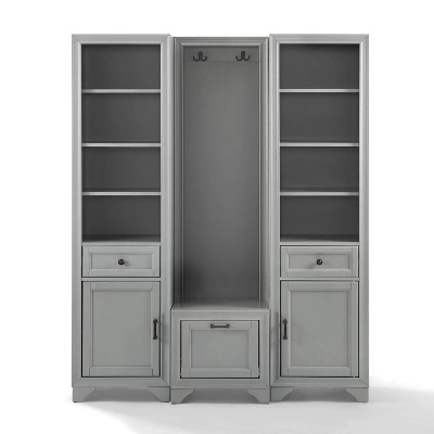 3pc Tara Entryway Set - Hall Tree And 2 Linen Cabinets Distressed Gray - Crosley 2 3pc Tara Entryway Set - Hall Tree And 2 Linen Cabinets Distressed Gray - Crosley - Image 2