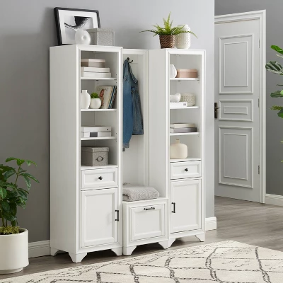 3pc Tara Entryway Set - Hall Tree And 2 Linen Cabinets Distressed White - Crosley 3 3pc Tara Entryway Set - Hall Tree And 2 Linen Cabinets Distressed White - Crosley - Image 3