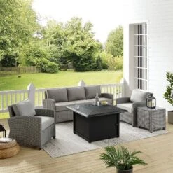 Bradenton 5pc Wicker Sofa Set With Fire Table - Gray - Crosley -Cheap Crosley Store GUEST e95fe2aa 3b5d 437b 8d8c 25430664e0a0