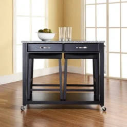 Gray Granite Top Kitchen Prep Cart With 2 Upholstered Saddle Stools - Crosley -Cheap Crosley Store GUEST e9f0b830 58cd 4ada b8fe ae04c33f2ee4