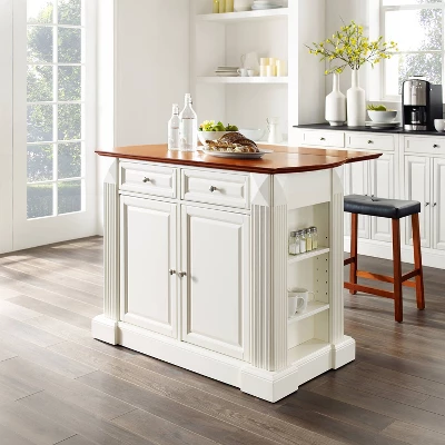 Coventry Drop Leaf Top Kitchen Island With Upholstered Saddle Stools White - Crosley 2 Coventry Drop Leaf Top Kitchen Island With Upholstered Saddle Stools White - Crosley - Image 2