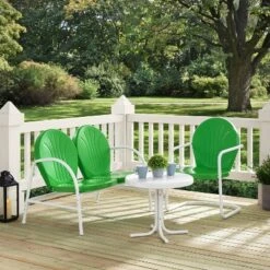 Griffith 3pc Outdoor Conversation Set With Loveseat, Chair & Accent Table - Kelly Green - Crosley -Cheap Crosley Store GUEST eff8d422 b29c 4508 a80e 1246321147d5