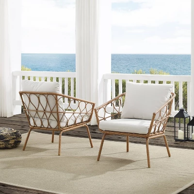 Juniper 2pk Outdoor Wicker Arm Chairs - Cream/Natural - Crosley 1 Juniper 2pk Outdoor Wicker Arm Chairs - Cream/Natural - Crosley
