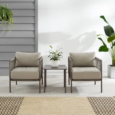 Cali Bay 3pc Outdoor Wicker & Metal Seating Set - Taupe/Light Brown - Crosley 2 Cali Bay 3pc Outdoor Wicker & Metal Seating Set - Taupe/Light Brown - Crosley - Image 2