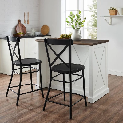 Clifton Kitchen Island With Camille Stools Distressed White/Black - Crosley 3 Clifton Kitchen Island With Camille Stools Distressed White/Black - Crosley - Image 3