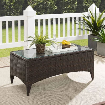 Kiawah Outdoor Wicker Coffee Table - Brown - Crosley 3 Kiawah Outdoor Wicker Coffee Table - Brown - Crosley - Image 3