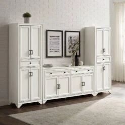 3pc Tara Sideboard And Pantry Set Distressed White - Crosley