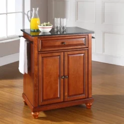 Cambridge Granite Top Portable Kitchen Island/Cart Cherry/Black - Crosley