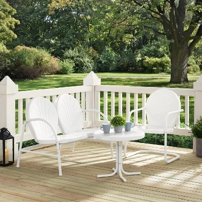 Griffith 3pc Outdoor Conversation Set With Loveseat, Arm Chair & Accent Table - White - Crosley 3 Griffith 3pc Outdoor Conversation Set With Loveseat, Arm Chair & Accent Table - White - Crosley - Image 3