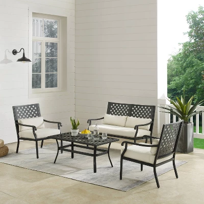 4pc Alistair Outdoor Steel Conversation Set Creme/Matte Black - Crosley -Cheap Crosley Store GUEST f9babe9e cdf2 451f 857c 61397579f727