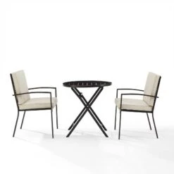3pc Kaplan Outdoor Steel Chat Set Oatmeal/Bronze - Crosley -Cheap Crosley Store GUEST f9ef62b0 d02b 4104 8e1e 827e31e436f6