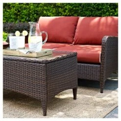 Kiawah 2 Piece Outdoor Wicker Seating Set With Chair & Ottoman - Sangria - Crosley -Cheap Crosley Store GUEST f9ff15de b2af 4985 9432 6b4b9564fa07