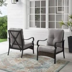 2pk Dahlia Outdoor Steel Arm Chairs Taupe/Matte Black - Crosley