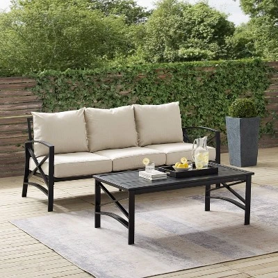 Kaplan 2pc Outdoor Sofa Set - Oatmeal - Crosley 7 Kaplan 2pc Outdoor Sofa Set - Oatmeal - Crosley - Image 7