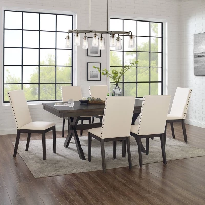 7pc Hayden Extendable Dining Set With 6 Upholstered Chairs Slate - Crosley 1 7pc Hayden Extendable Dining Set With 6 Upholstered Chairs Slate - Crosley