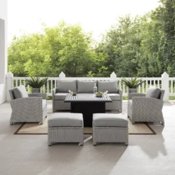 Bradenton 6pc Outdoor Wicker Sofa And Arm Chair Seating Set With Dante Fire Table And 2 Ottomans - Gray/Gray - Crosley -Cheap Crosley Store GUEST fd1c38ab cc3e 44d6 89da d76a00634ba5