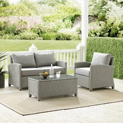 3pc Bradenton Outdoor Steel Conversation Set Gray - Crosley 1 3pc Bradenton Outdoor Steel Conversation Set Gray - Crosley